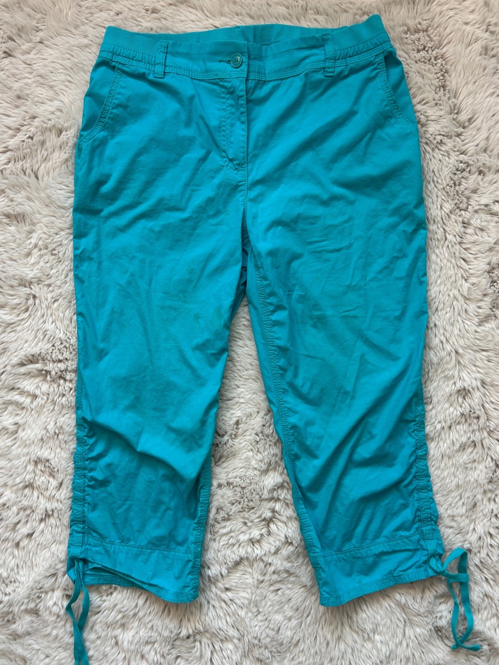 Chico's Vibrant Turquoise Ruched Side Tie Capri Pants | Size 0.5 / US 4
